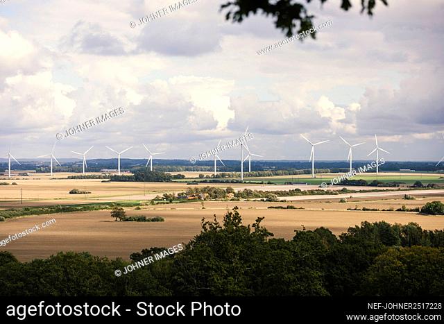 Wind turbines in cultivated field