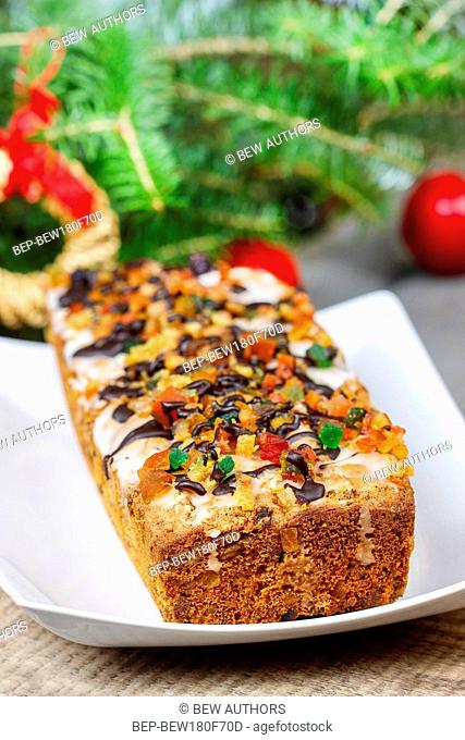 Fruitcake in christmas setting
