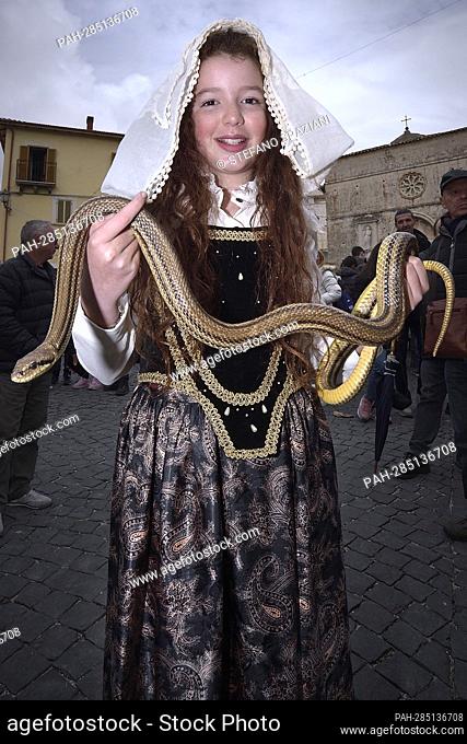 After two years of interruption due to the pandemic, the procession of snakes in Cocullo takes place on 1 May 2022.Children of Cocullo with snakes in hand...