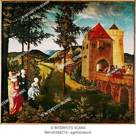Ü Kunst, Ostendorfer, Michael 1494 - 1559, Gemälde Bathseba im Bade Museum der Stadt Regensburg batseba, biblische gestalt frau, schloß, architektur