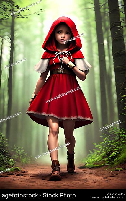 Little Red Riding Hood illustration. Fairy tale concept. AI generated image
