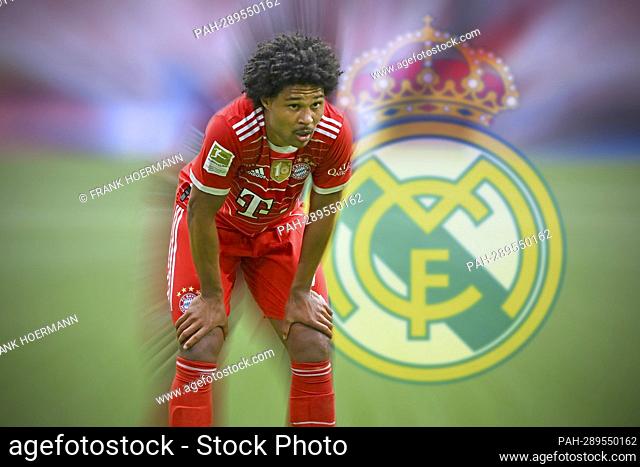 PHOTO MONTAGE: Real interest in Serge Gnabry becomes concrete - Bayern star open to change after Madrid. Serge GNABRY (FC Bayern Munich), action, single image