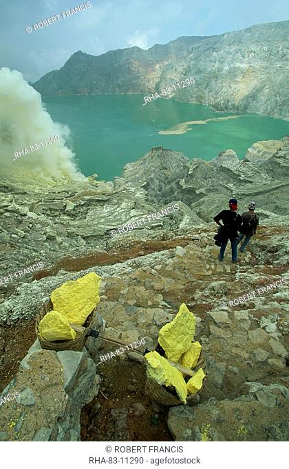 The crater and crater lake of Gunung Ijen in east Java, Indonesia, Southeast Asia, Asia