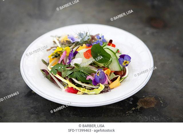 A summer edible flower salad