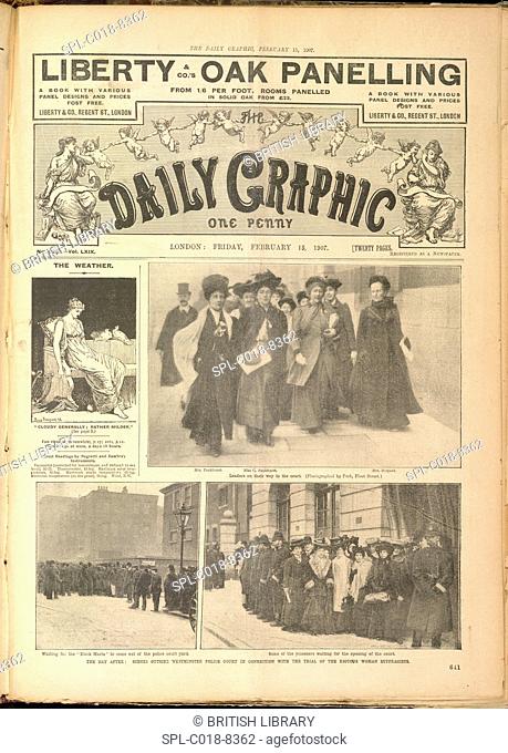Suffragettes, The day after: scenes outside Westminster Police Court in connection with the trial of the riotous woman suffragists