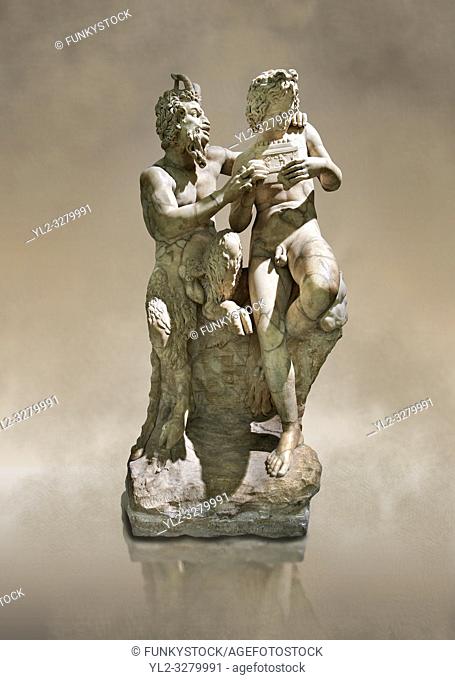 2nd century AD Roman marble sculpture of Pan teaching Daphnis to play the pipes, a Roman copy late 2nd century BC Hellenistic Geek original attributed to Rodes...