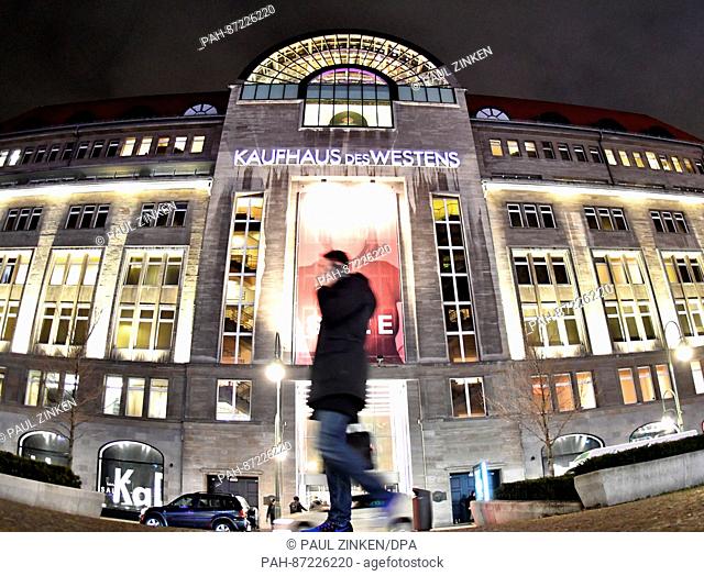 View of the brightly illuminated 'Kaufhaus des Westens' (lit. 'Department store of the West', KaDeWe) during the evening in Berlin, Germany, 14 January 2017