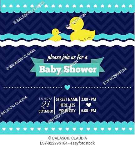 baby shower invitation with duck in retro style