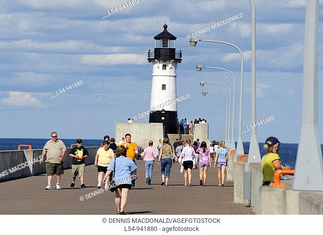 Visitors enjoy the pier area in Downtown Duluth Minnesota