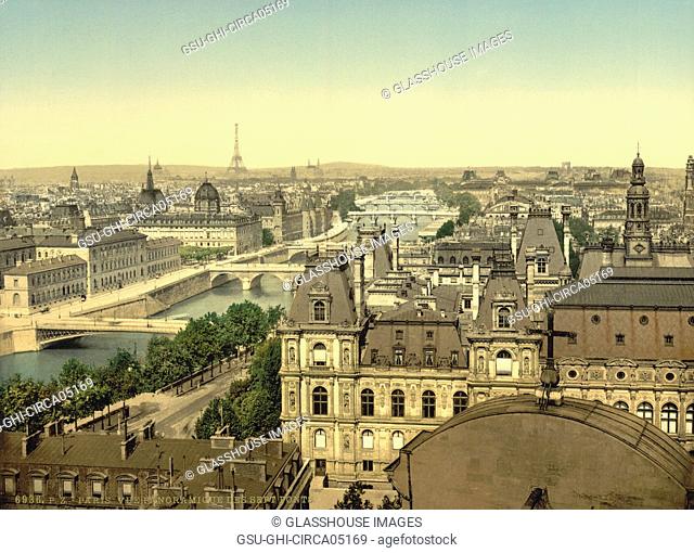 Panorama of the Seven Bridges, Paris, France, Photochrome Print, Detroit Publishing Company, 1900