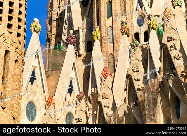 Facade of The Passion, La Sagrada Familia Basilica. Barcelona. Spain. The Basilica and Expiatory Church of the Holy Family is a Roman Catholic church in...
