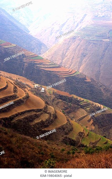 China, Yunnan Province, Dongchuan, Red Land, Terraced field