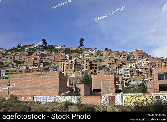 La Paz, View of brick houses hills, Bolivia, South America