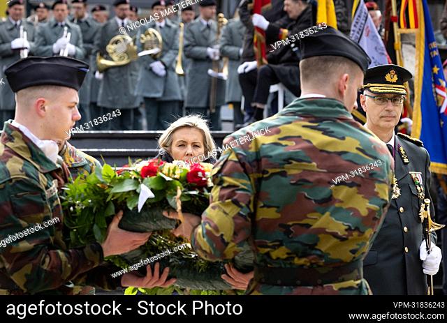 Defence minister Ludivine Dedonder pictured during a ceremony to commemorate soldiers who lost their lives serving the Belgian Defence in peace operations