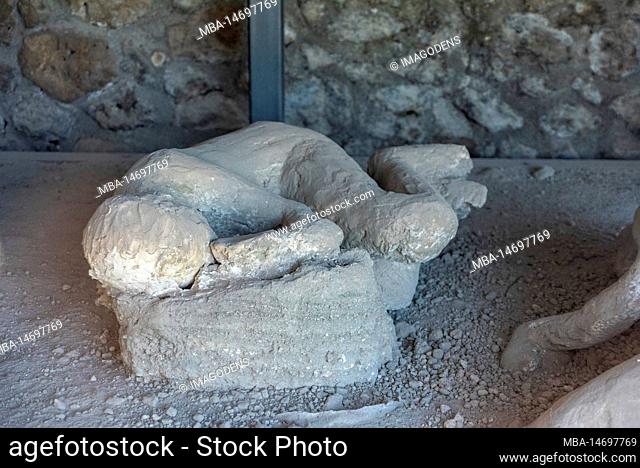 Pompeii, Italy, Pompeiian inhabitants petrified in their last situation of life, Southern Italy