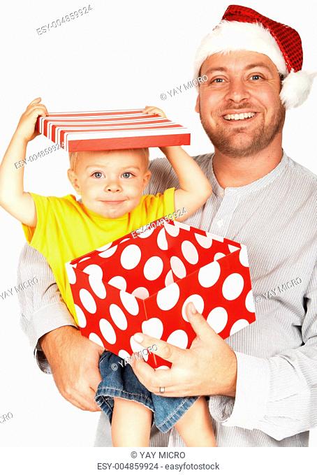 Baby boy with his father for Christmas