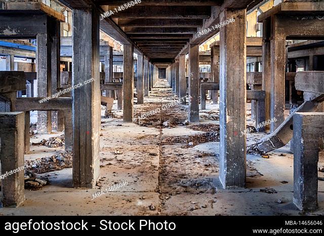 Italy, Veneto, old abandoned warehouse, decaying industrial building, industrial decay