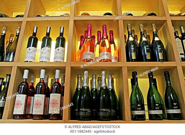 Wine and champagne bottles, Vinseum, Vilafranca del Penedes, Catalonia, Spain