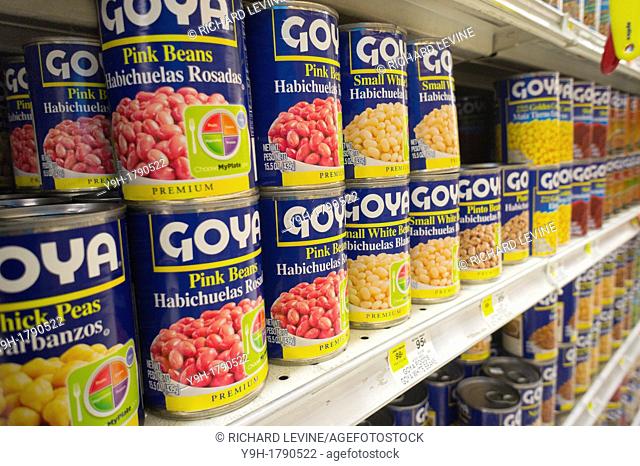 Goya Hispanic canned beans in a supermarket in New York