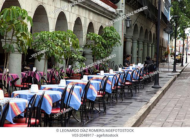 A restaurant and it's tables, Downtown Oaxaca City, Oaxaca, Mexico