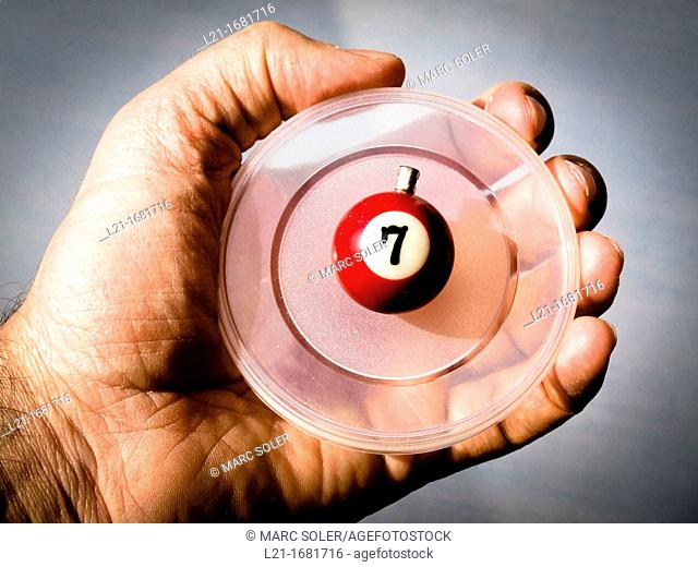 Number 7. Ball on a circular plastic held by a hand