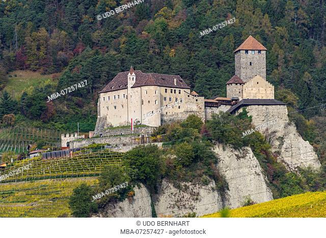 Italy, South Tyrol, Alto Adige, Meraner Land, Tirol, Hotel Castel, view of Castle Tyrol
