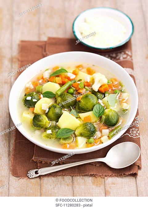 Vegetable soup with rice and Parmesan