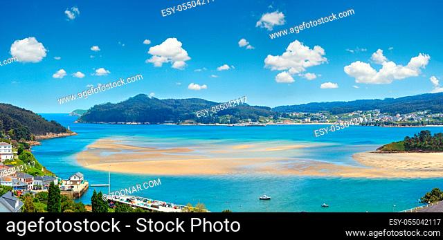 Small harbor and fishing village, Porto do Barqueiro, Galicia, Spain. Multi shots stitch high-resolution panorama
