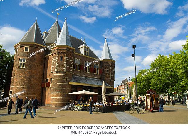 Nieuwmarkt square with the Waag building now hoiusing a restaurant central Amsterdam the Netherlands Europe