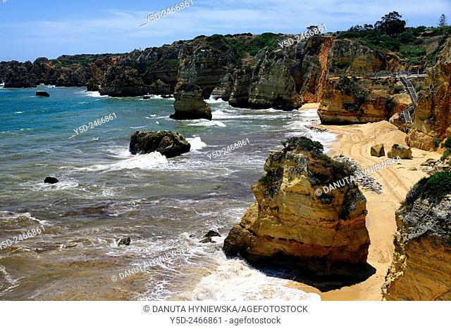 Europe , Portugal , Algarve , Western Algarve , Faro district , Lagos, famous Dona Ana beach one of most beautiful beaches in Portugal