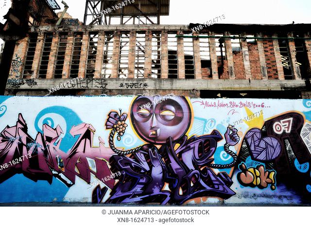 Graffiti on the exterior walls of an abandoned factory in Barcelona
