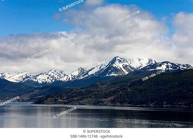 Snow covered mountain range, Martial Mountains, Beagle Channel, Tierra Del Fuego, Patagonia, Argentina