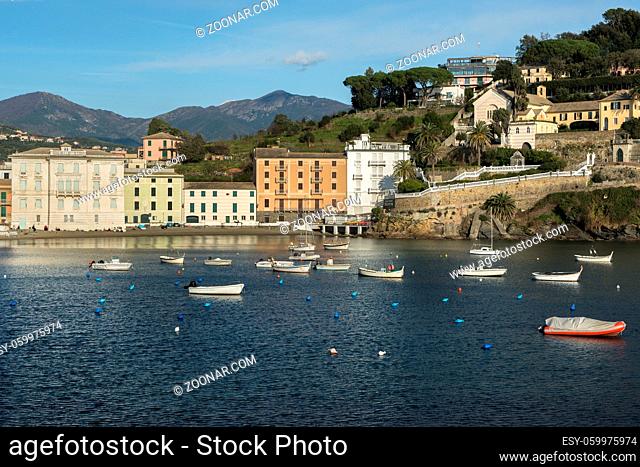 Wonderful view of the Baia del Silenzio in the typical village of Sestri Levante, Liguria