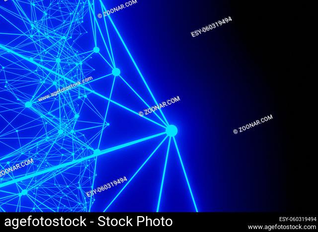 Glowing Blue Abstract Triangle Plexus on Black Background