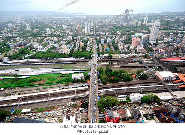 aerial view of dadar station with tilak bridge , Bombay Mumbai , Maharashtra , India