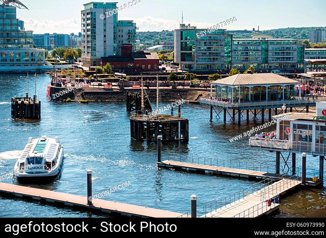 CARDIFF/UK - AUGUST 27 : View of Cardiff on August 27, 2017, Unidentified people