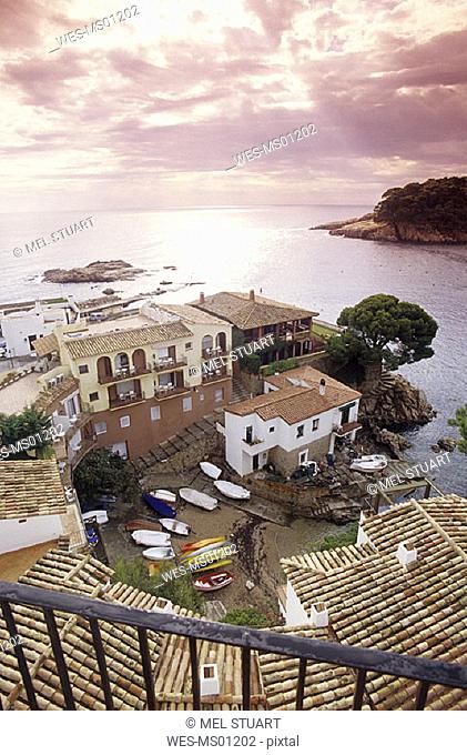 View of Fornells, view from hotel Aiguablava, Costa Brava, Catalonia, Spain, elevated view