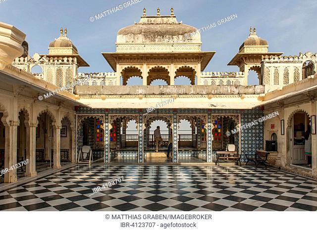 Badi Charur Chowk, inner courtyard in the City Palace of the Maharaja, Udaipur, Rajasthan, India