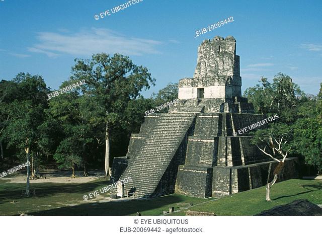 Mayan Ruins, 200BC to 900AD. Temple II, Temple of the Masks, 38 Meters. Great Plaza