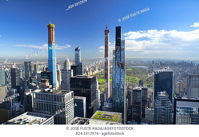 USA, New York City, Manhattan, Midtown Mahattan Skyline, Central Park