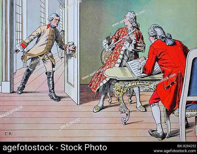 Friedrich der Große, Friedrich II. 1712, 1786 in jungen Jahren beim Musiklehrer Quantz, 1729, Historisch, digitale Reproduktion einer Originalvorlage aus dem 19