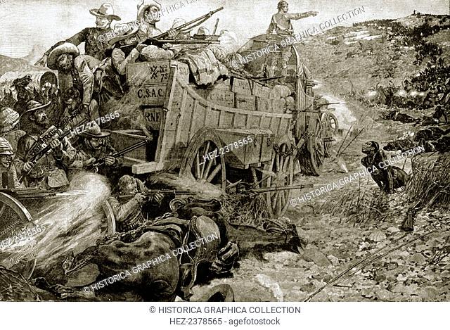 The Matabele War, 1893, (1901). Attack on the laager of wagons on the Imbembezi River, 1 November. The First Matabele War was fought in 1893 between the British...