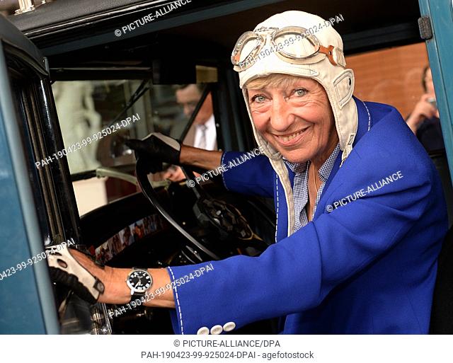 FILED - 24 July 2014, Berlin: Heidi Hetzer, former racing driver, sits in a Hudson Great Eight vintage car built in 1930