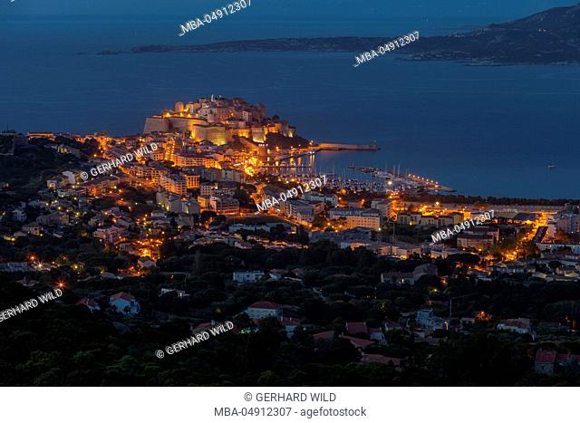Europe, France, Corsica, Calvi, town view, evening mood