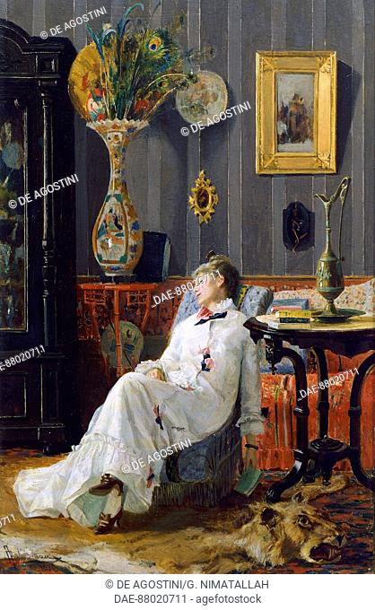 Moment of rest, 1878, painting by Adolfo Belimbau (1845-1938).  Florence, Palazzo Pitti (Pitti Palace) Galleria D'Arte Moderna (Gallery Of Modern Art)