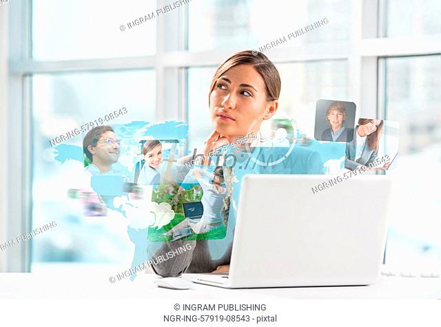 Business woman surfing on web with modern laptop