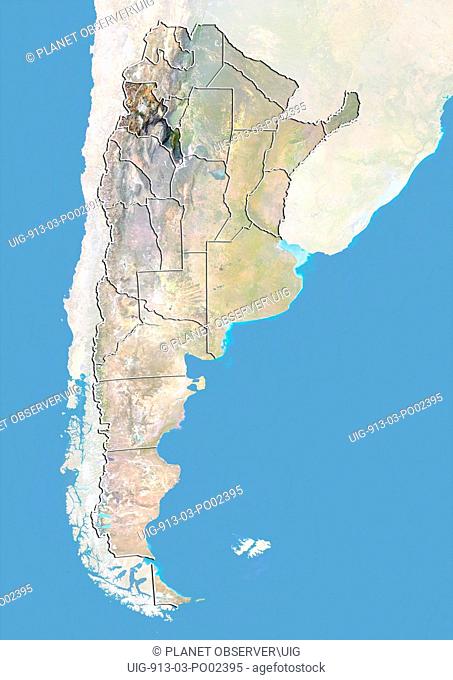 Satellite view of Argentina with bump effect, showing the province of Catamarca. This image was compiled from data acquired by LANDSAT 5 & 7 satellites combined...