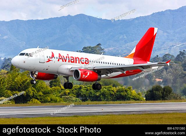 An Avianca Airbus A319 aircraft with registration number N479TA lands at Medellin Rionegro Airport (MDE), Medellin, Colombia, South America
