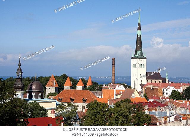 Estonia , Tallin City , City Walls and San Olav's Church, W H