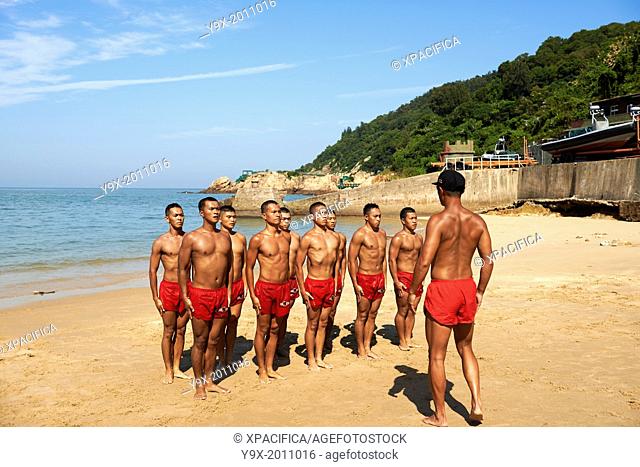 Taiwanese Navy Seals, nicknamed ""frogmen"" train and do exercises to keep in shape on the beach of Nangan on Matsu Island